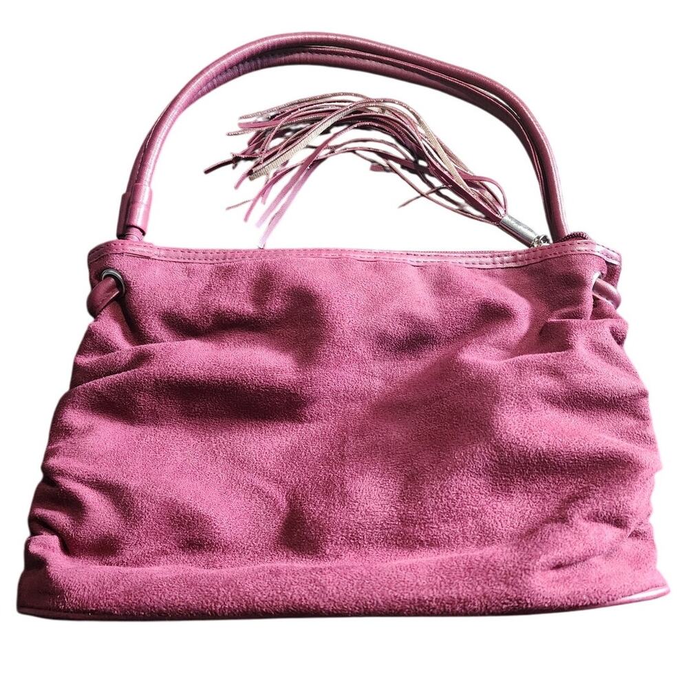 Victoria Secret Faux Suede Double Handle Maroon Purple Handbag Purse